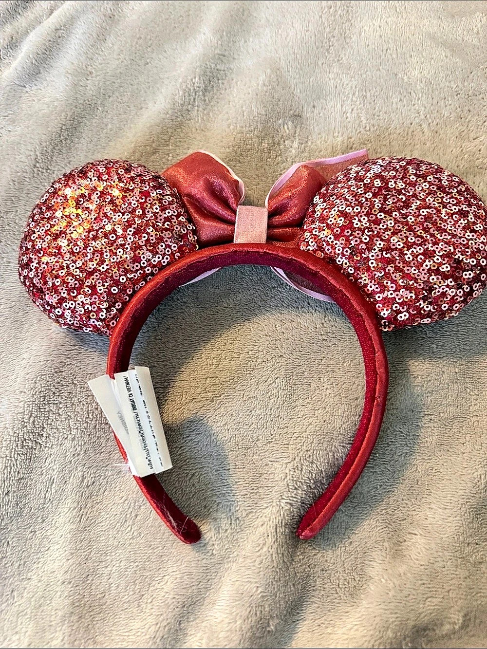 Disney Minnie Mouse Sequined Ear Headband with Bow Red & Pink
